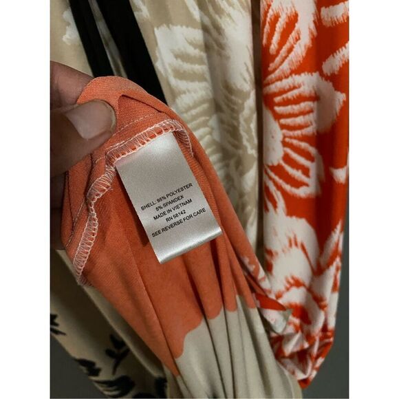 Roz & Ali Floral Black Orange Deep V Neck Tie Waist Sleeveless Dress Size 12 - Picture 7 of 7